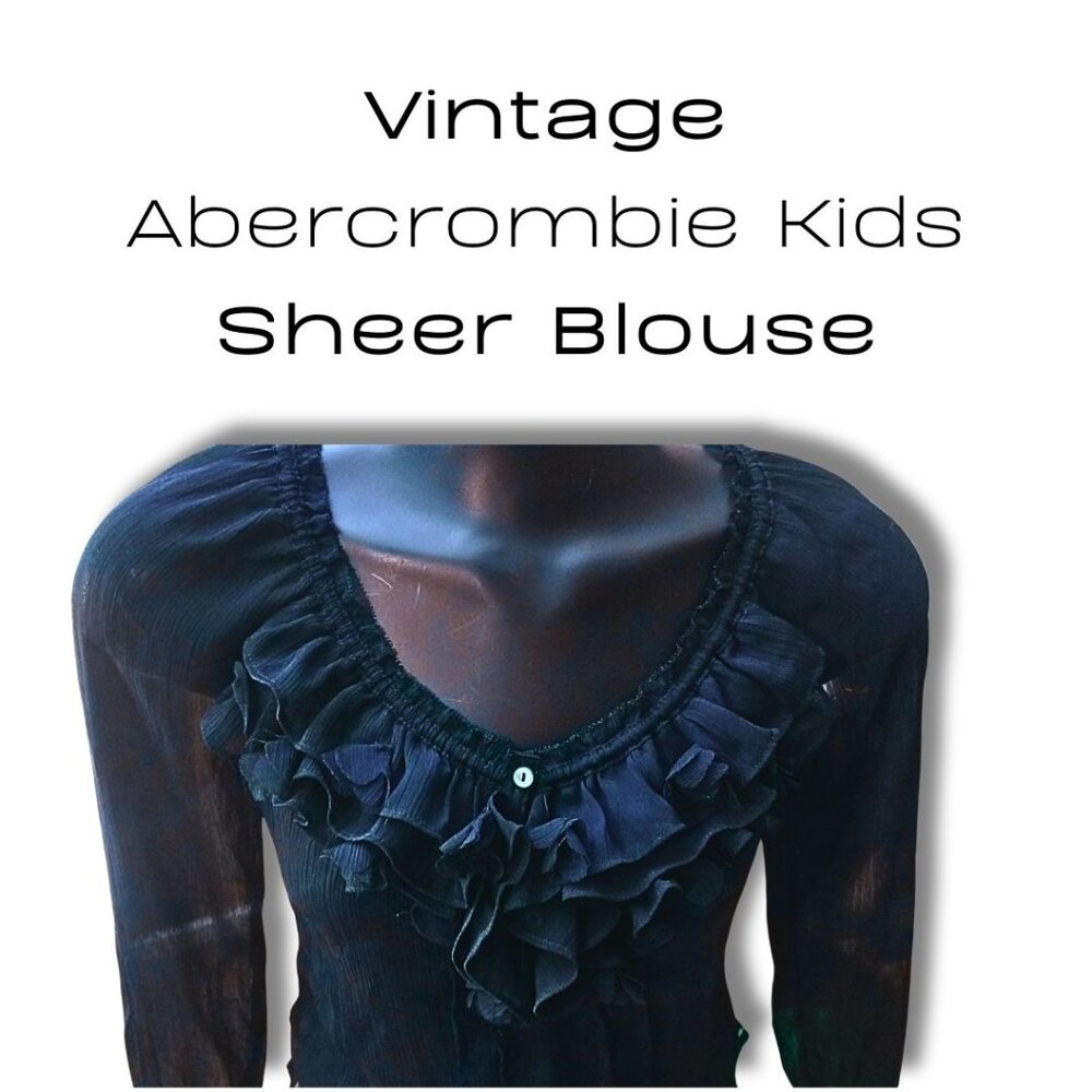 Abercrombie Kids NavySheer Blouse - Ruffled Button Top, Size Medium Vintage